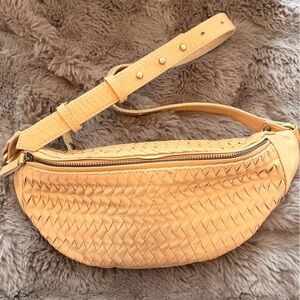 Woven Tan Leather Shoulder Bag